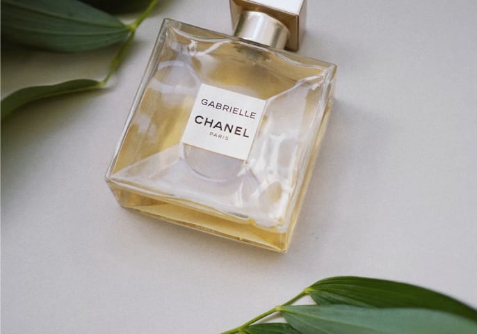 gabrielle channel paris perfume on a white background